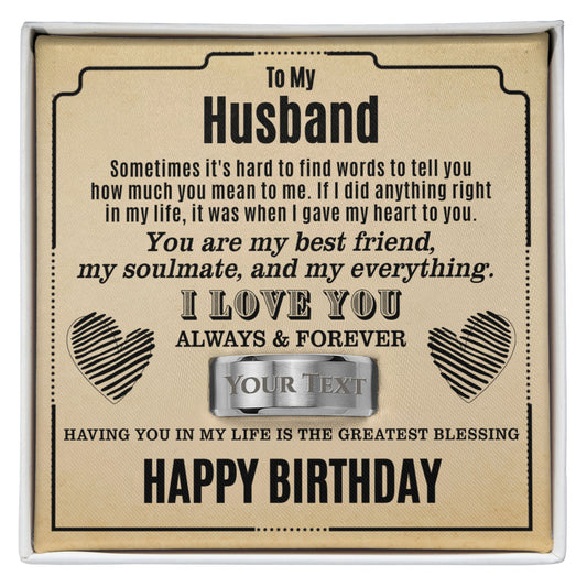 Personalized Husband Birthday Gift - Engraved Ring with "My Everything" Message Card