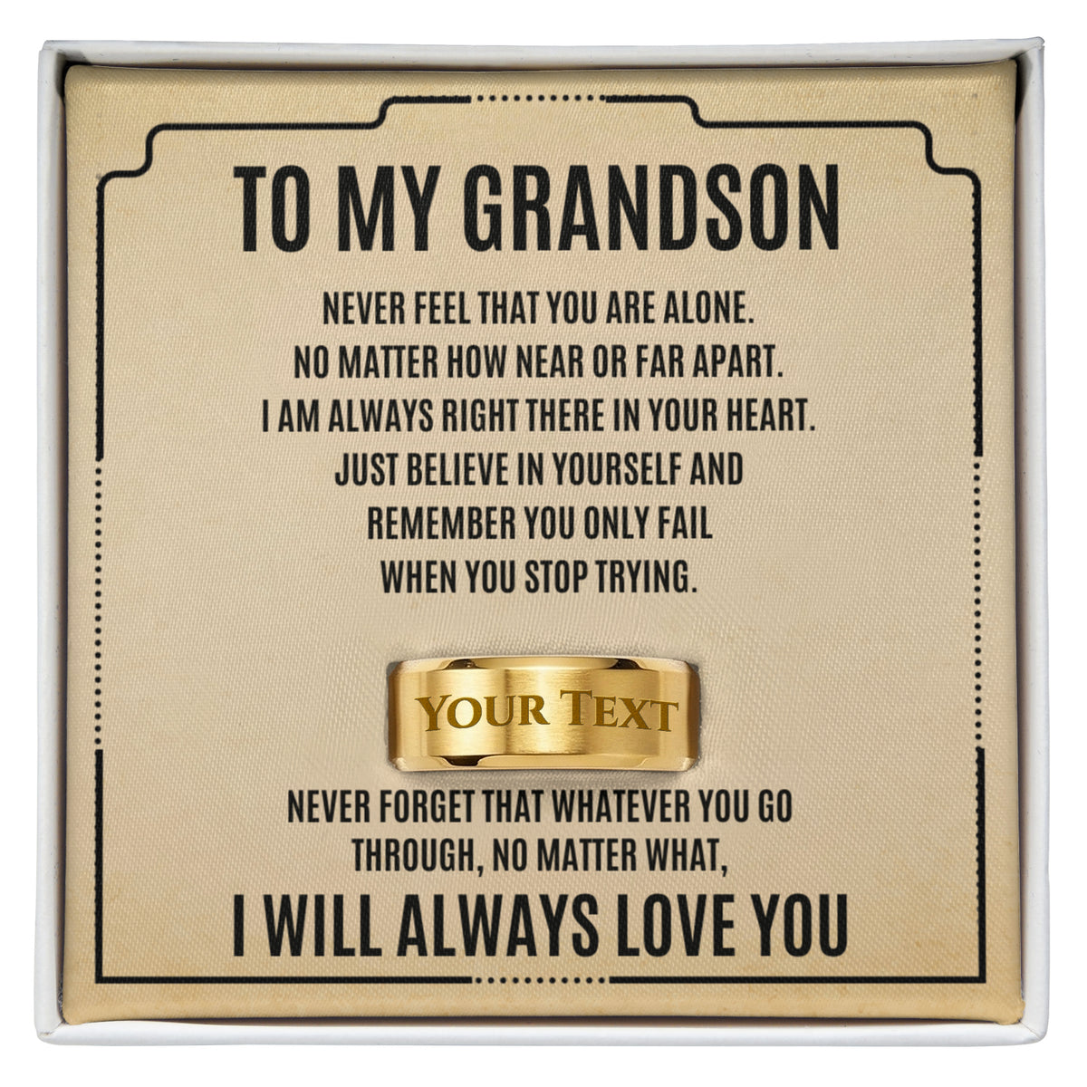 To My Grandson Personalized Ring from Grandma Grandpa, Custom Engraved Men's Band, Inspirational Grandson Gift, Birthday Graduation Gift