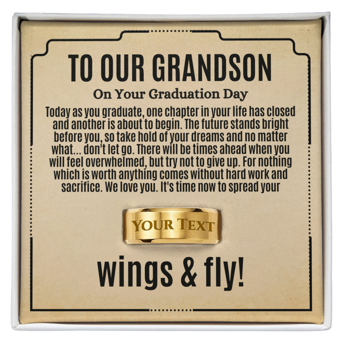 To Our Grandson Graduation Gift, Custom Engraved Men's Ring from Grandma Grandpa, Inspirational Graduation Jewelry, Class of 2026 Gift