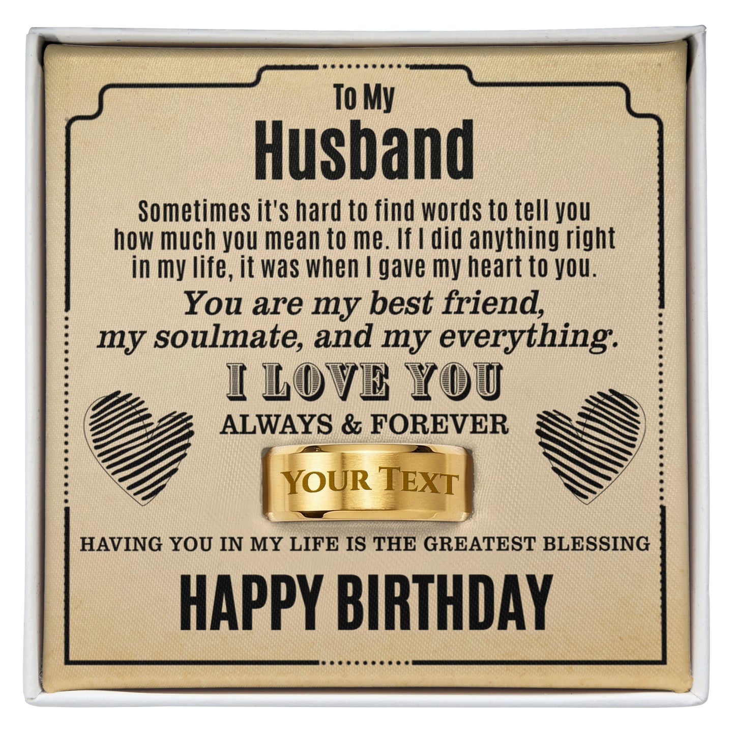 Personalized Husband Birthday Gift - Engraved Ring with "My Everything" Message Card