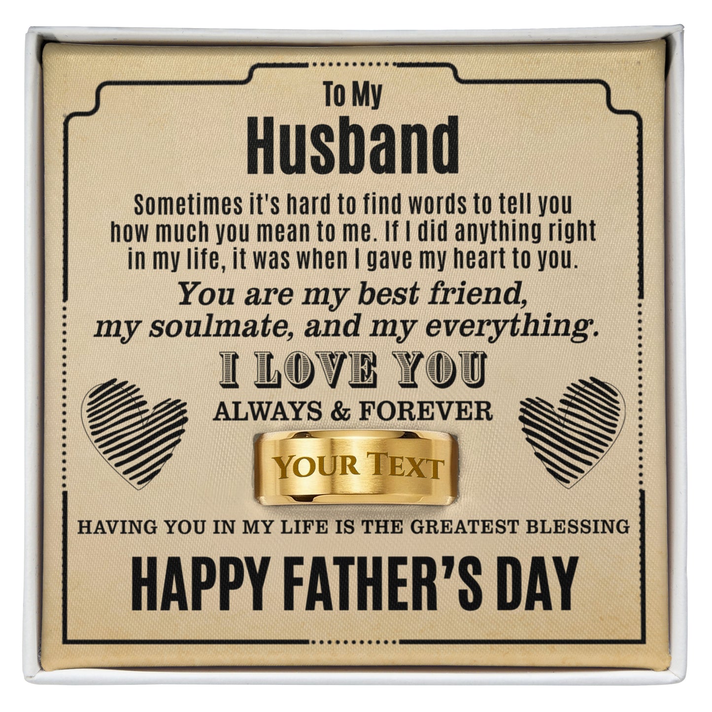 Father's Day Gift: To My Husband Engraved Men's Ring & Sentimental Keepsake Card
