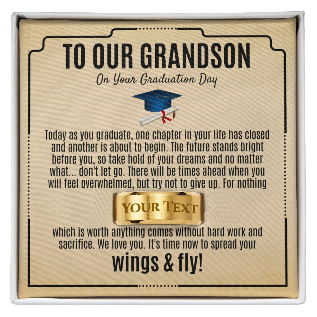 Grandson Graduation Gift from Grandma Grandpa, Best Graduation Gift for Grandson, Engraved Ring, Class of 2026, Grandson Gift