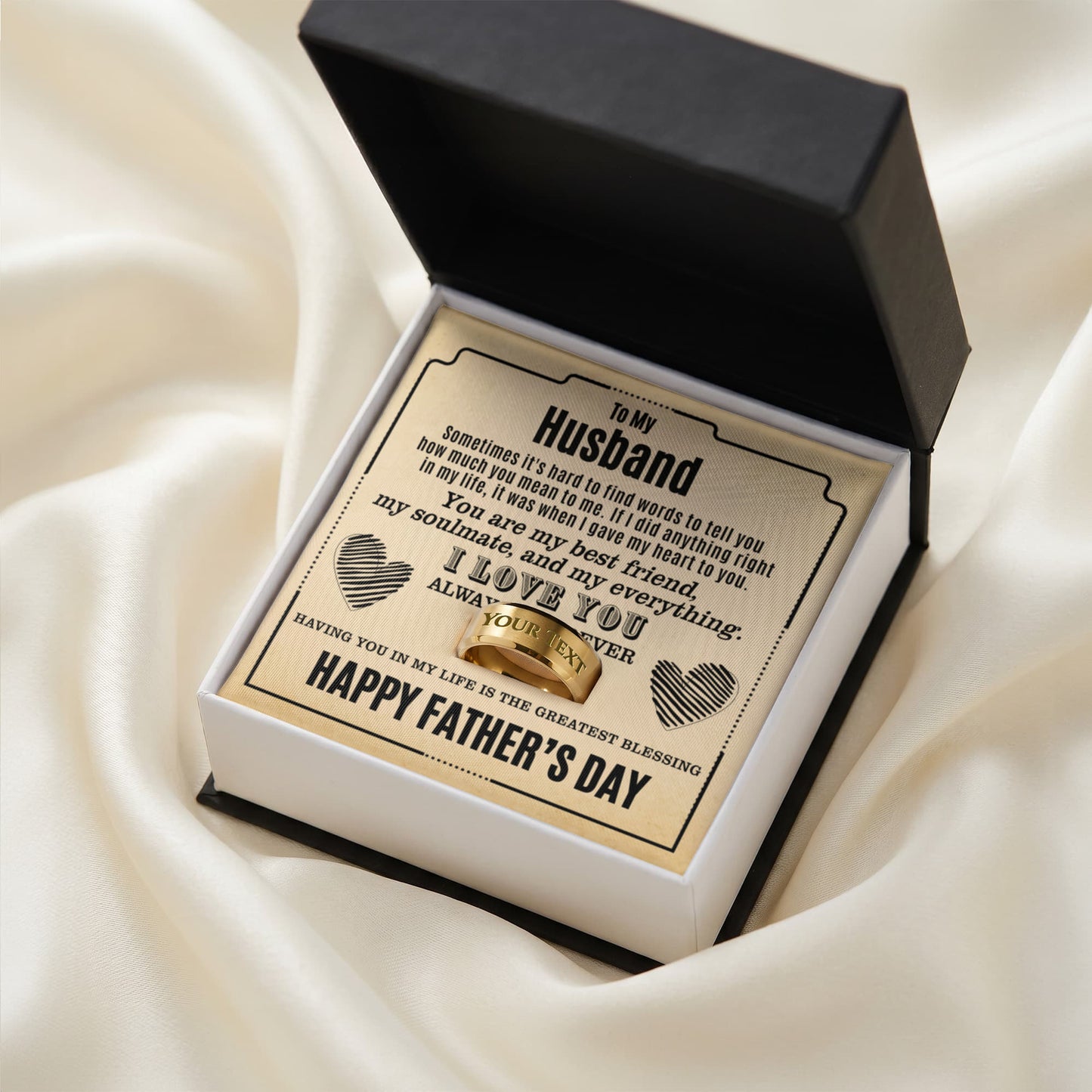 Father's Day Gift: To My Husband Engraved Men's Ring & Sentimental Keepsake Card