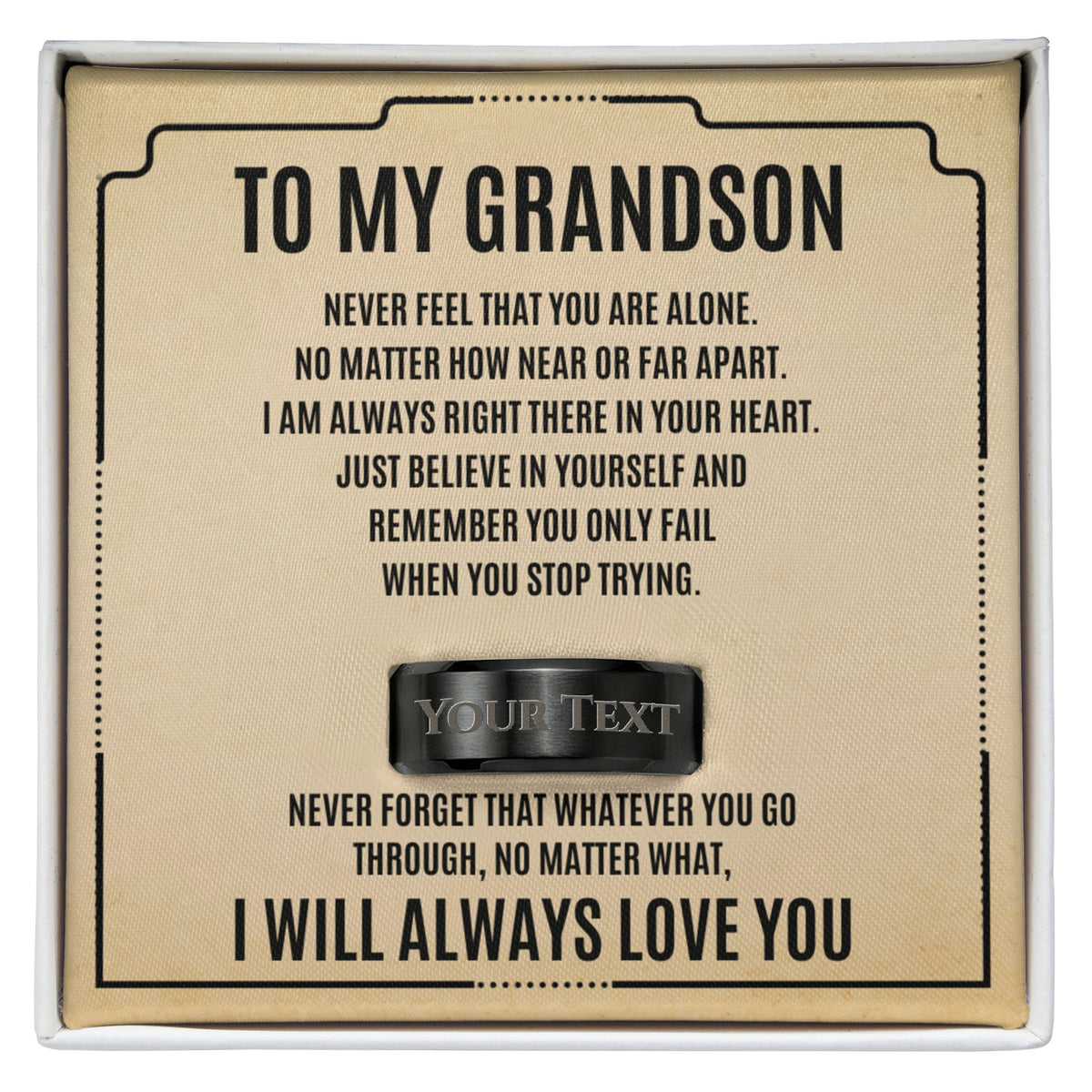 To My Grandson Personalized Ring from Grandma Grandpa, Custom Engraved Men's Band, Inspirational Grandson Gift, Birthday Graduation Gift