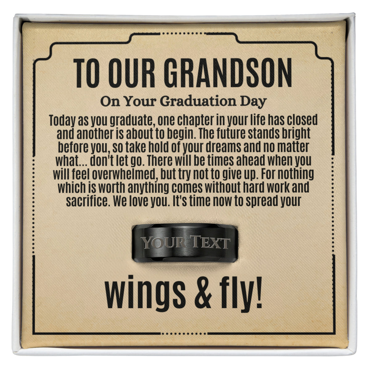 To Our Grandson Graduation Gift, Custom Engraved Men's Ring from Grandma Grandpa, Inspirational Graduation Jewelry, Class of 2026 Gift
