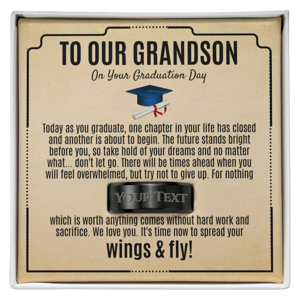 Grandson Graduation Gift from Grandma Grandpa, Best Graduation Gift for Grandson, Engraved Ring, Class of 2026, Grandson Gift