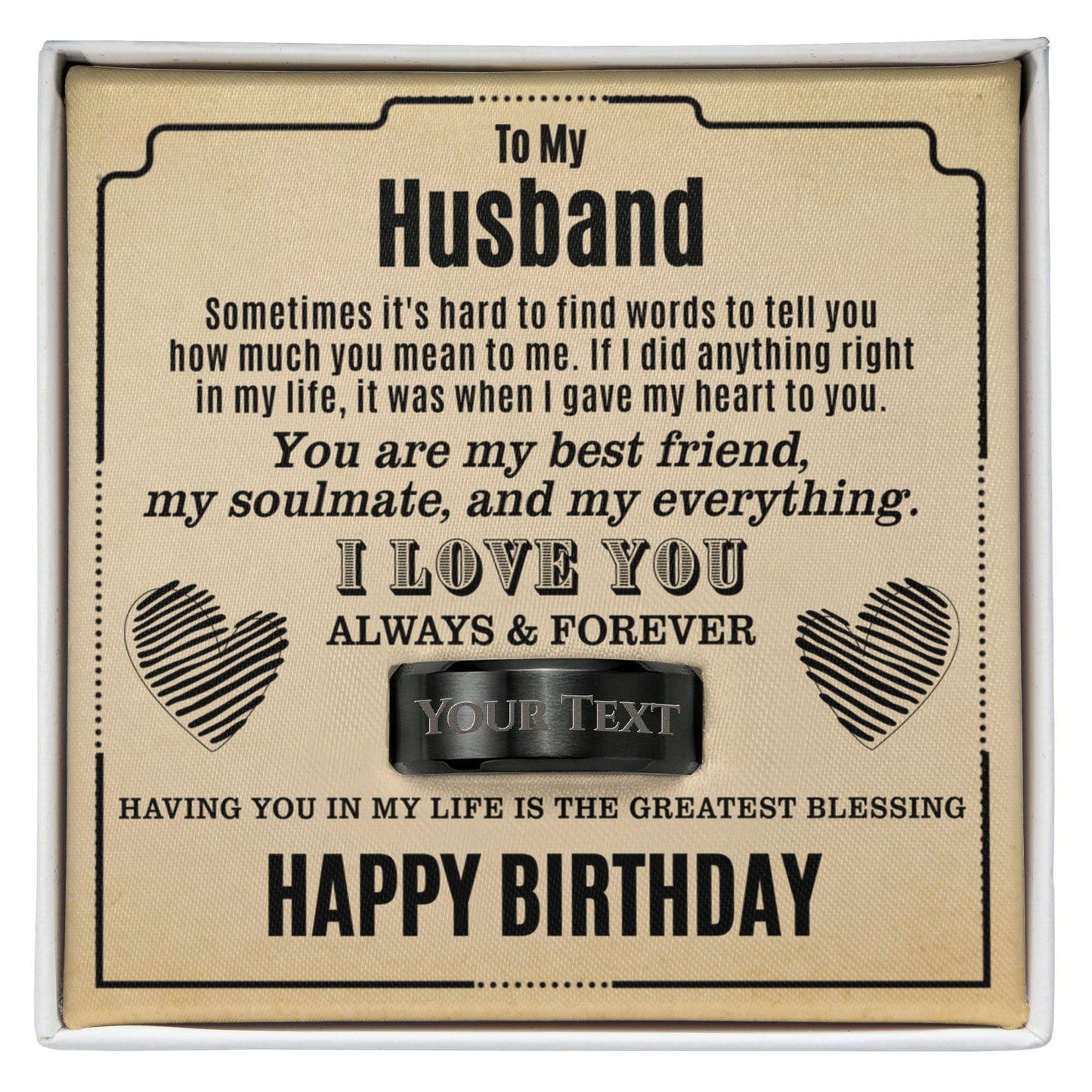 Personalized Husband Birthday Gift - Engraved Ring with "My Everything" Message Card
