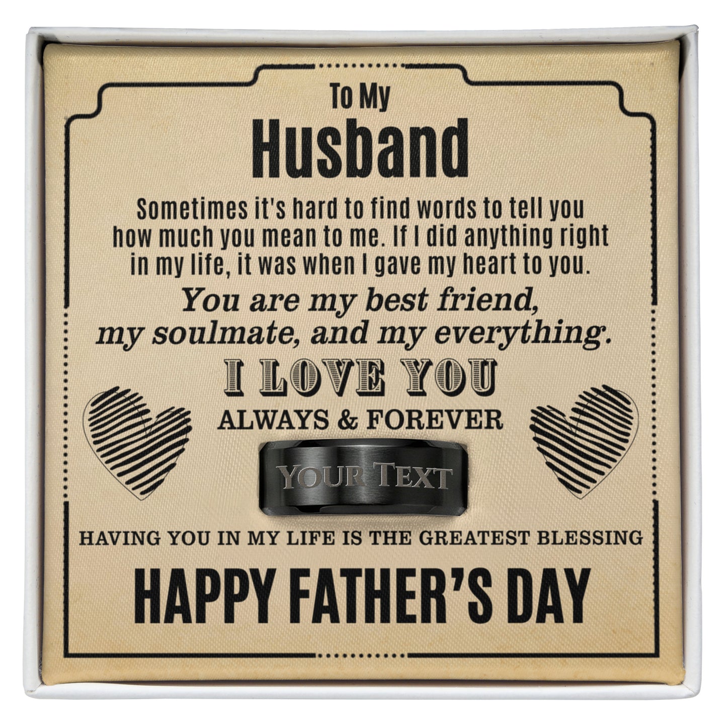 Father's Day Gift: To My Husband Engraved Men's Ring & Sentimental Keepsake Card