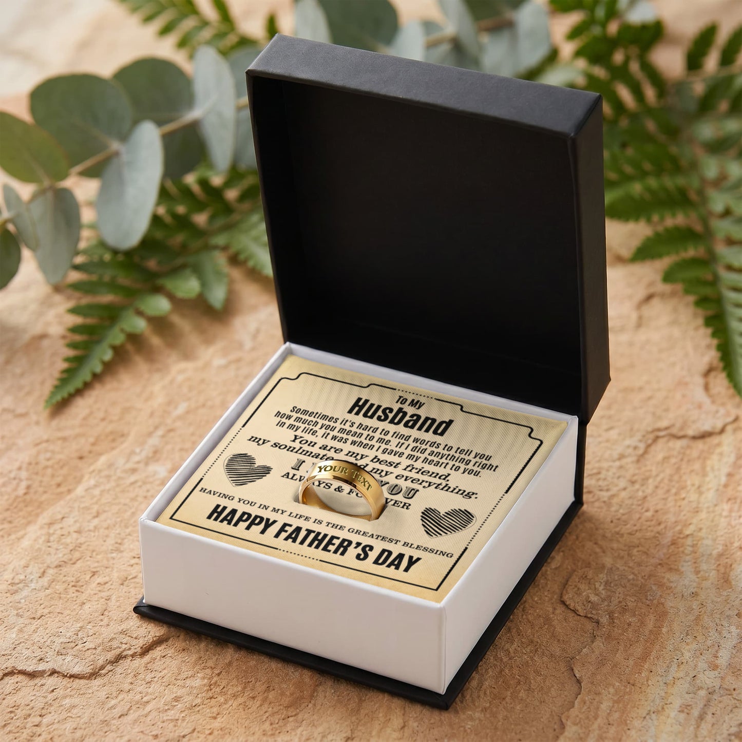 Father's Day Gift: To My Husband Engraved Men's Ring & Sentimental Keepsake Card