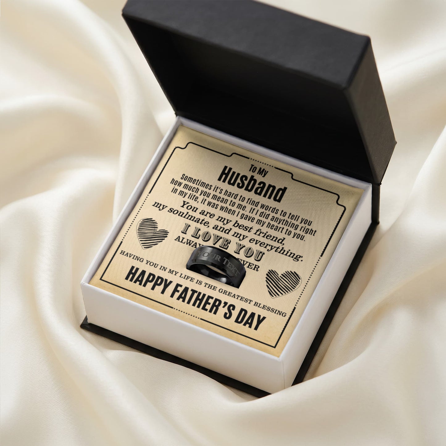 Father's Day Gift: To My Husband Engraved Men's Ring & Sentimental Keepsake Card