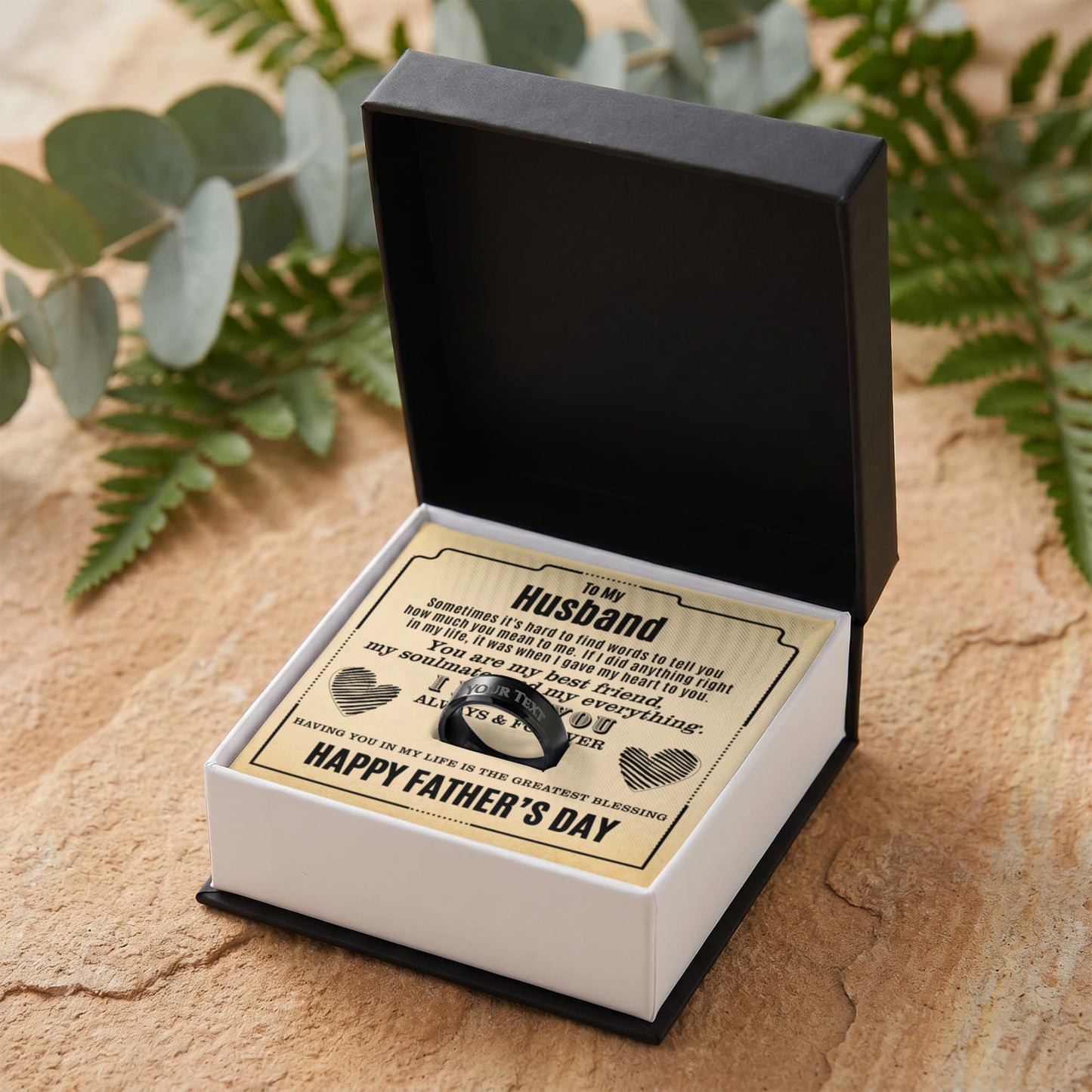 Father's Day Gift: To My Husband Engraved Men's Ring & Sentimental Keepsake Card
