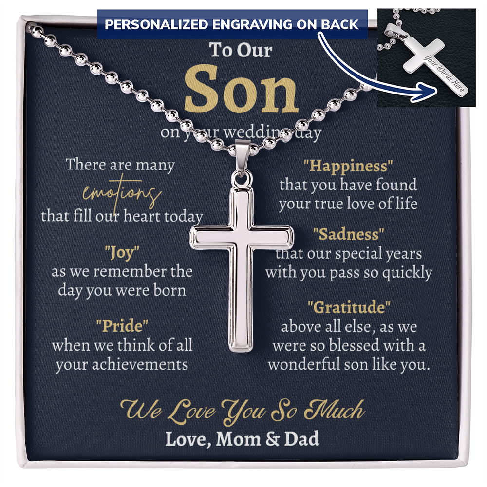 Groom Gift from Parents, To Our Son on Your Wedding Day, Son Wedding Day Gift, Gift for Son on Wedding Day, Son Wedding Cross Necklace