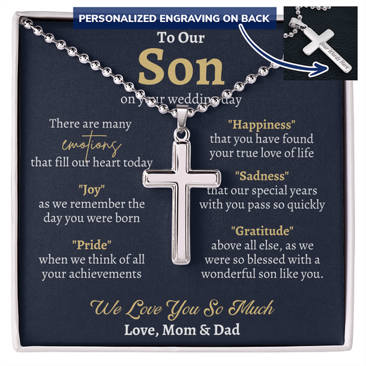Groom Gift from Parents, To Our Son on Your Wedding Day, Son Wedding Day Gift, Gift for Son on Wedding Day, Son Wedding Cross Necklace