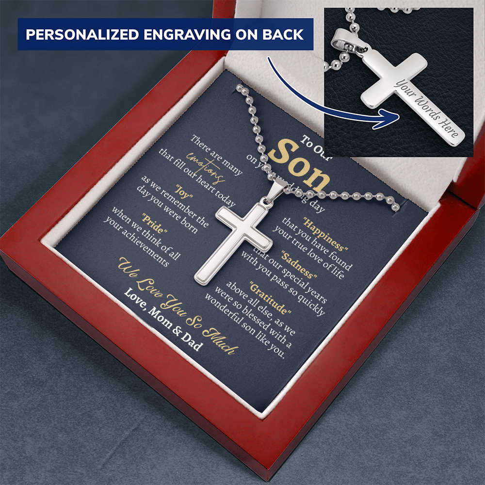 Groom Gift from Parents, To Our Son on Your Wedding Day, Son Wedding Day Gift, Gift for Son on Wedding Day, Son Wedding Cross Necklace