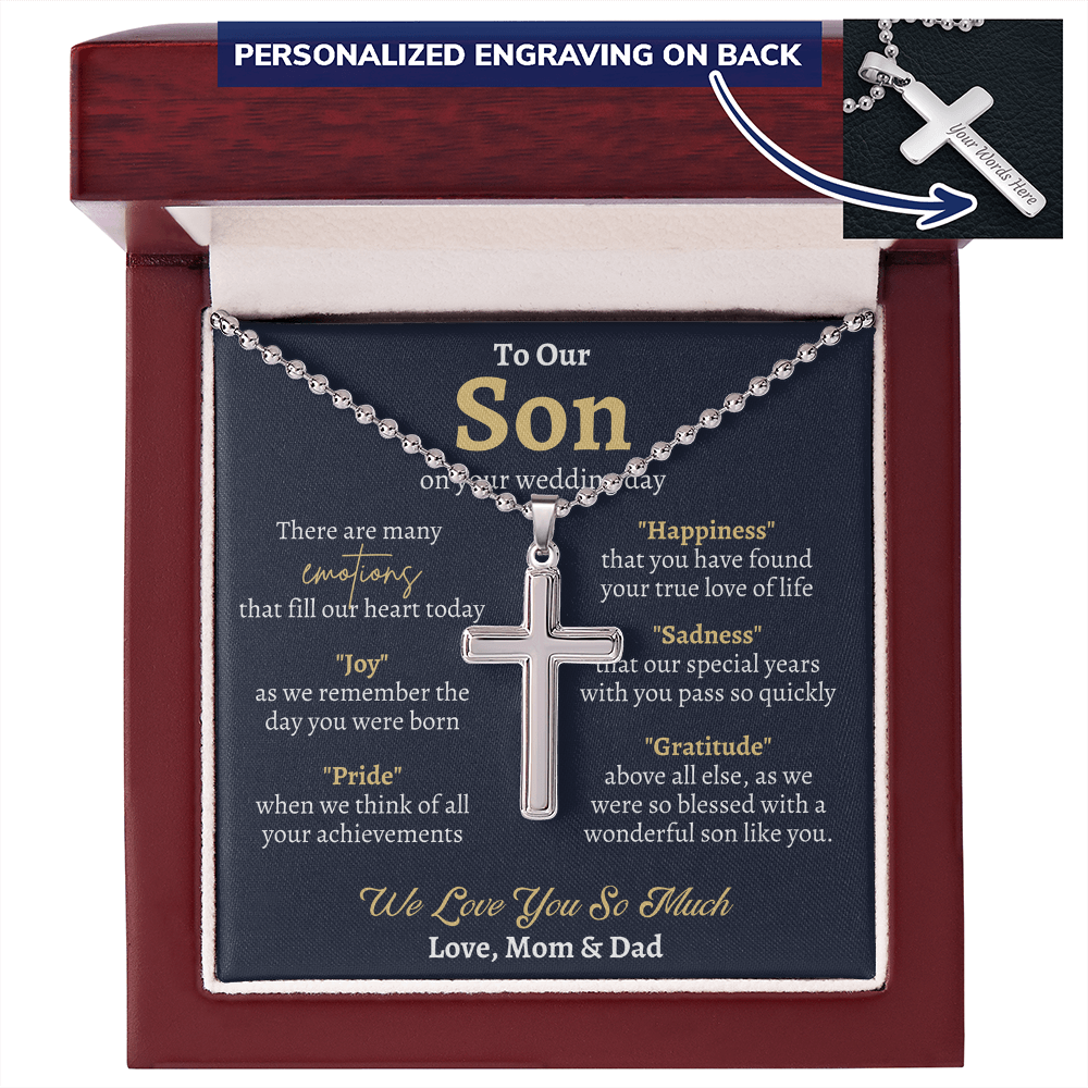 Groom Gift from Parents, To Our Son on Your Wedding Day, Son Wedding Day Gift, Gift for Son on Wedding Day, Son Wedding Cross Necklace