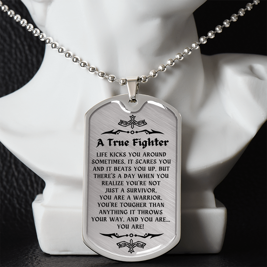Personalized Cancer Survivor Dog Tag Necklace – A True Fighter Gift for Men