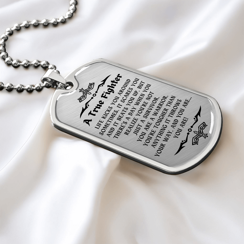 Personalized Cancer Survivor Dog Tag Necklace – A True Fighter Gift for Men