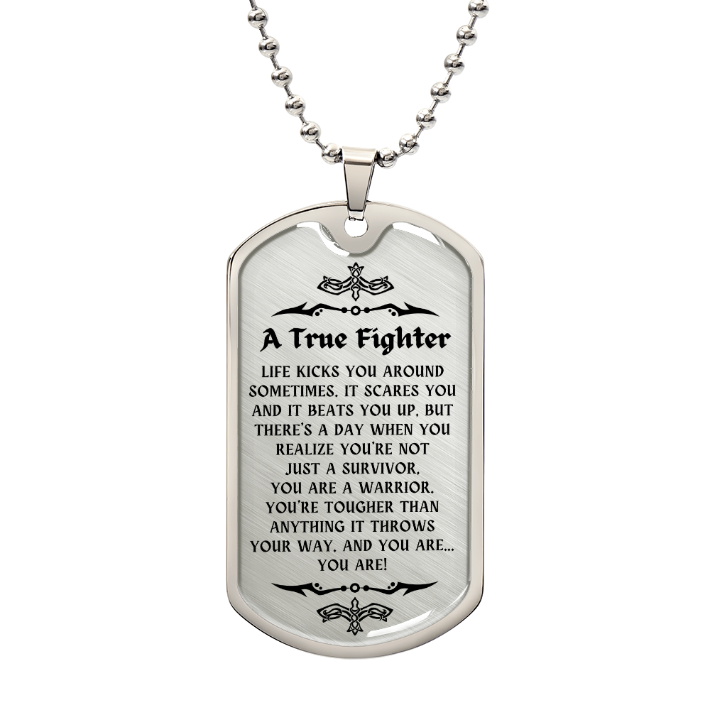 Personalized Cancer Survivor Dog Tag Necklace – A True Fighter Gift for Men