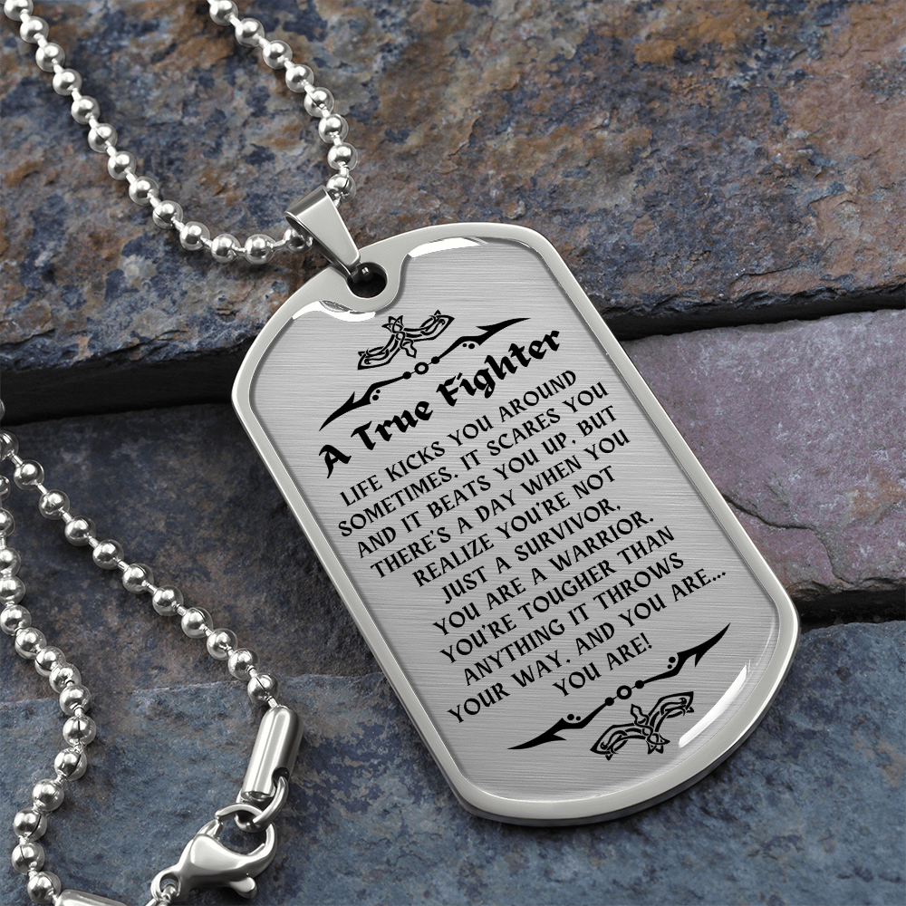 Personalized Cancer Survivor Dog Tag Necklace – A True Fighter Gift for Men