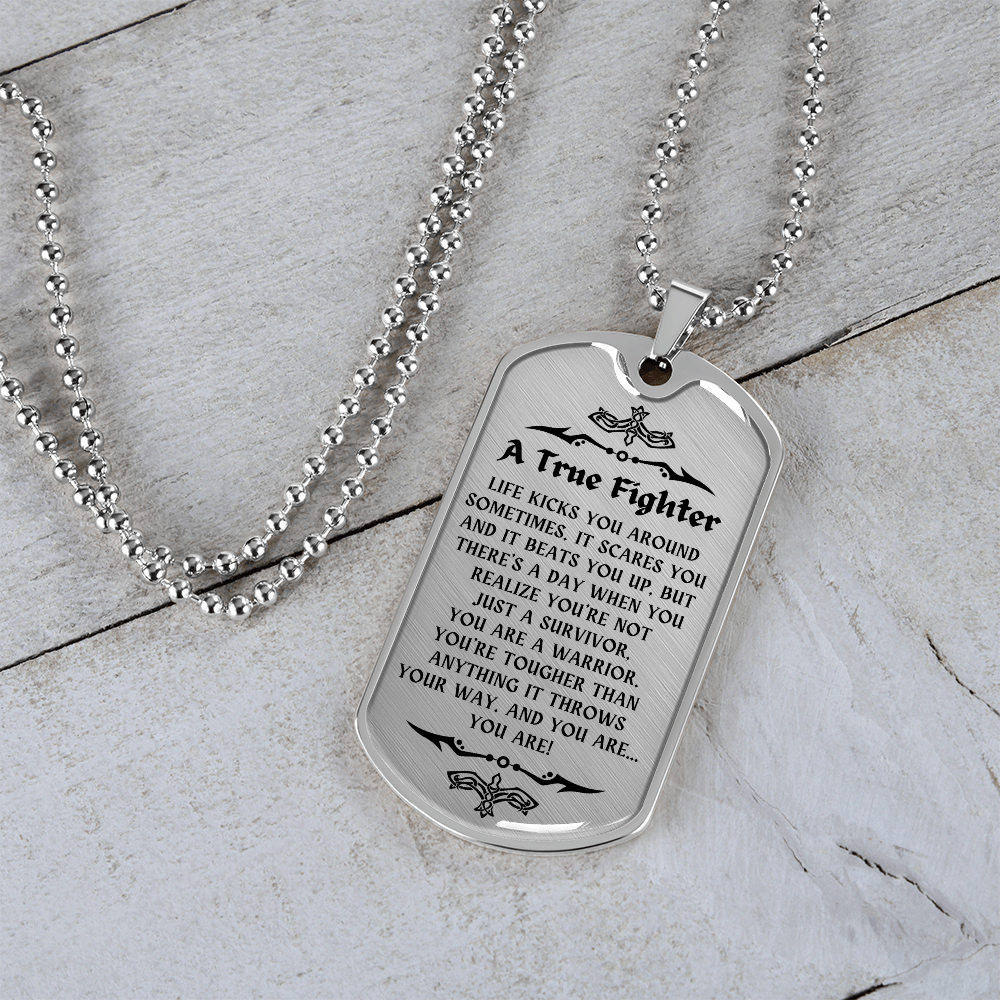 Personalized Cancer Survivor Dog Tag Necklace – A True Fighter Gift for Men