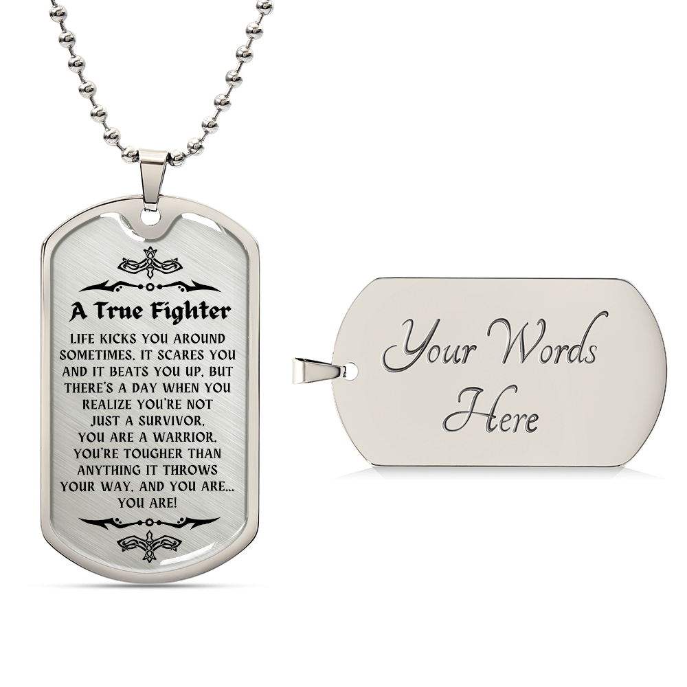 Personalized Cancer Survivor Dog Tag Necklace – A True Fighter Gift for Men