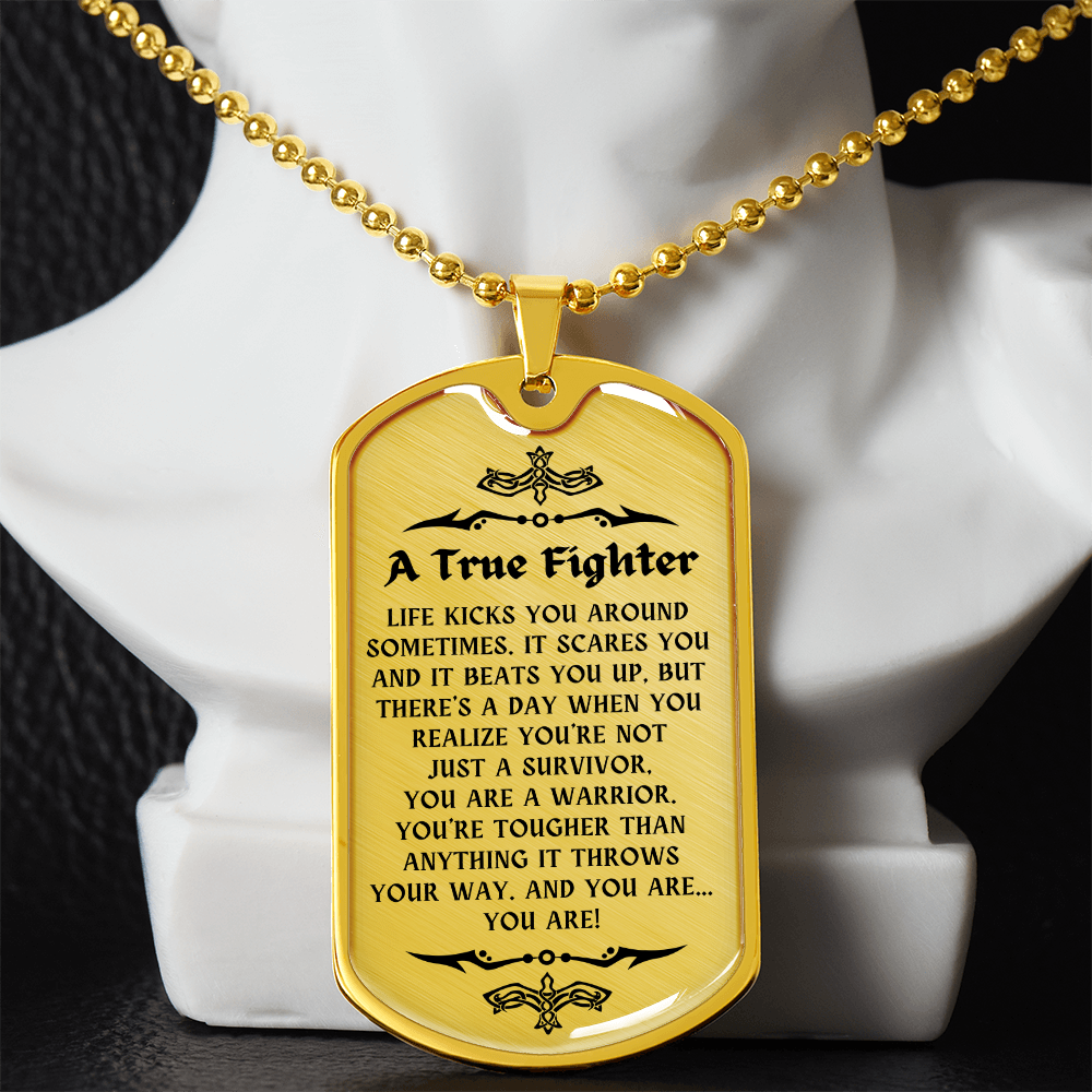 Personalized Cancer Survivor Dog Tag Necklace – A True Fighter Gift for Men