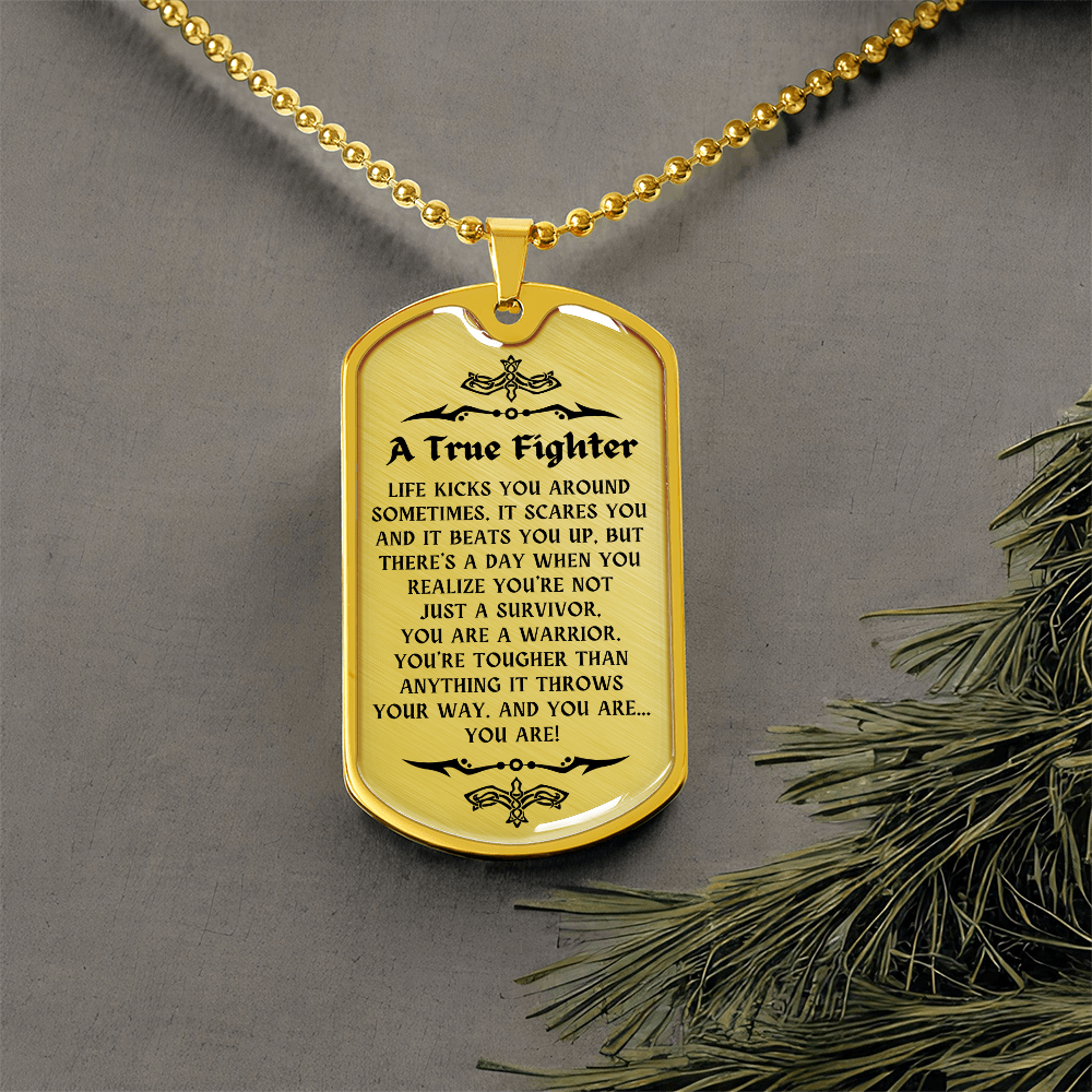 Personalized Cancer Survivor Dog Tag Necklace – A True Fighter Gift for Men