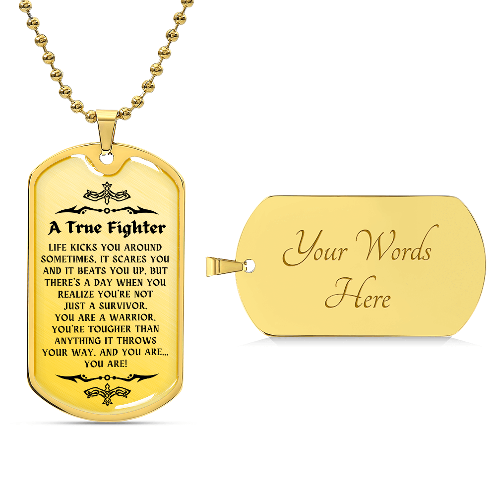 Personalized Cancer Survivor Dog Tag Necklace – A True Fighter Gift for Men