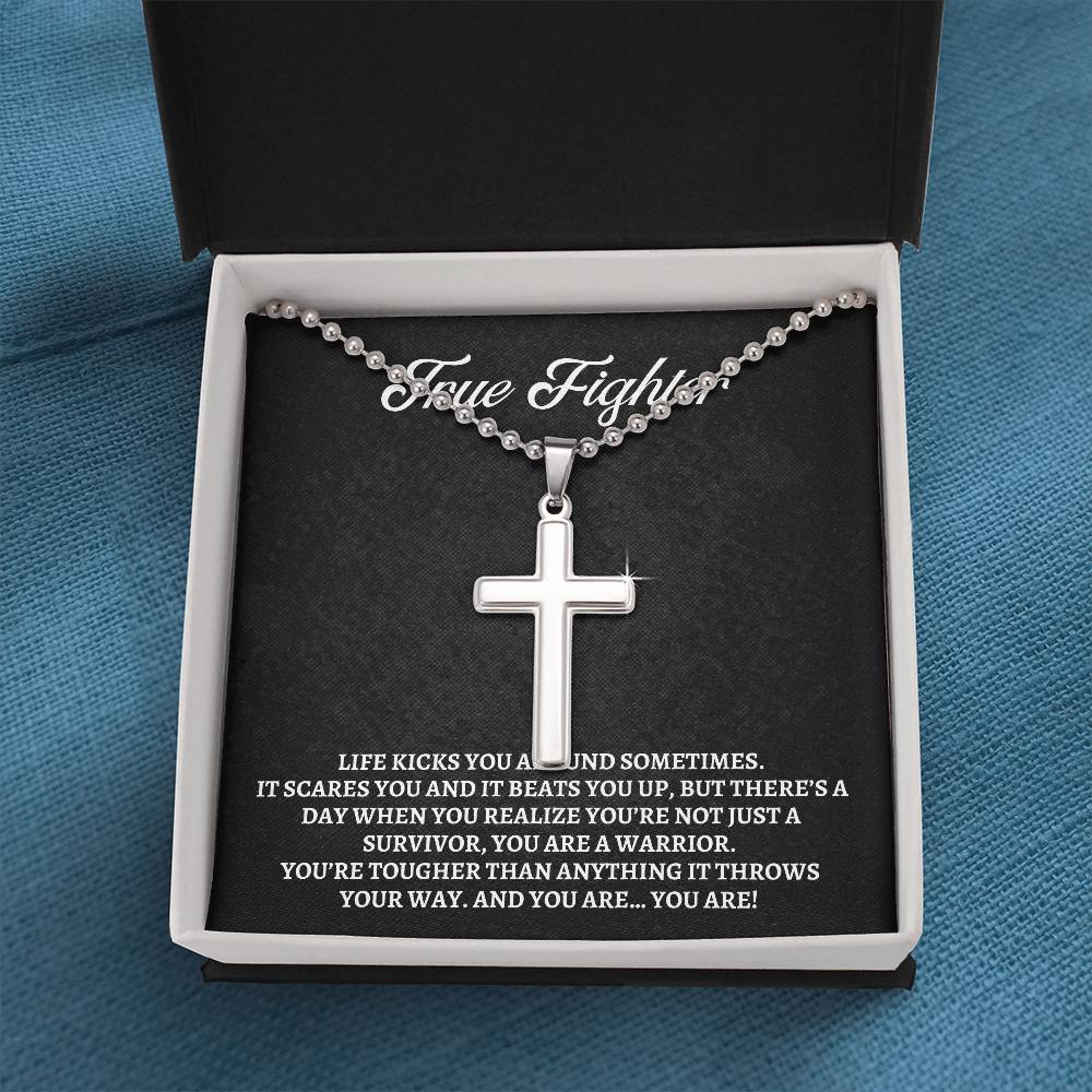Empowering Gifts for Men: Cancer Survivor Necklace, Fighter & Warrior Encouragement, Cross Necklace Gift, Christian Gift