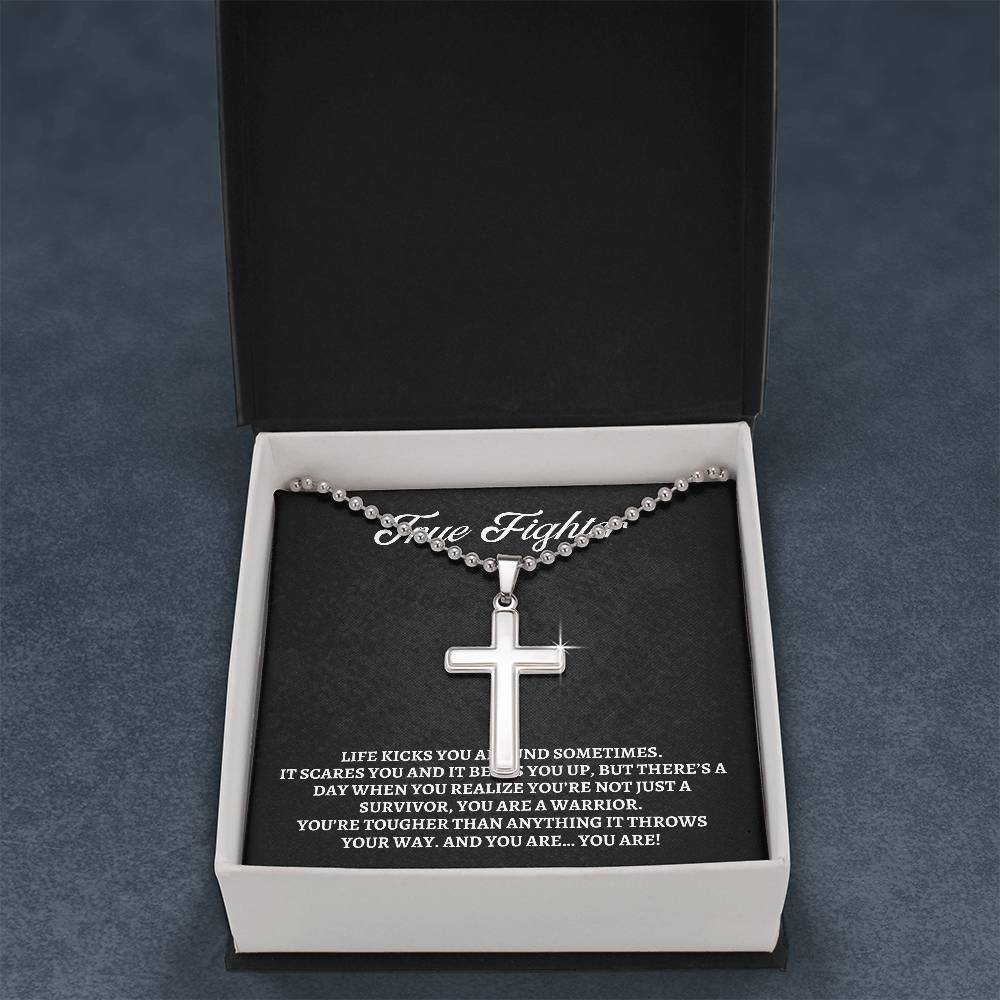 Empowering Gifts for Men: Cancer Survivor Necklace, Fighter & Warrior Encouragement, Cross Necklace Gift, Christian Gift