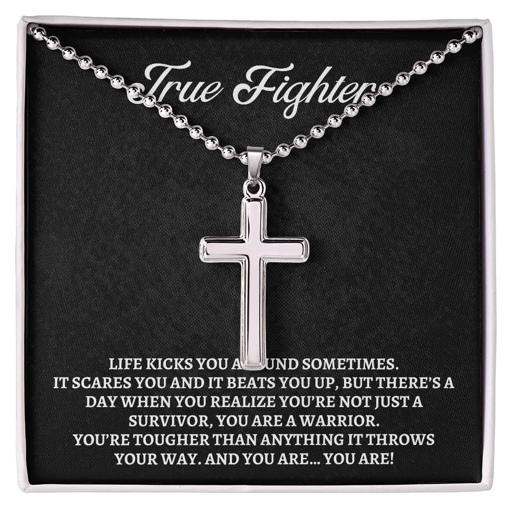 Empowering Gifts for Men: Cancer Survivor Necklace, Fighter & Warrior Encouragement, Cross Necklace Gift, Christian Gift