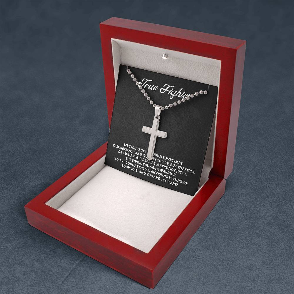 Empowering Gifts for Men: Cancer Survivor Necklace, Fighter & Warrior Encouragement, Cross Necklace Gift, Christian Gift