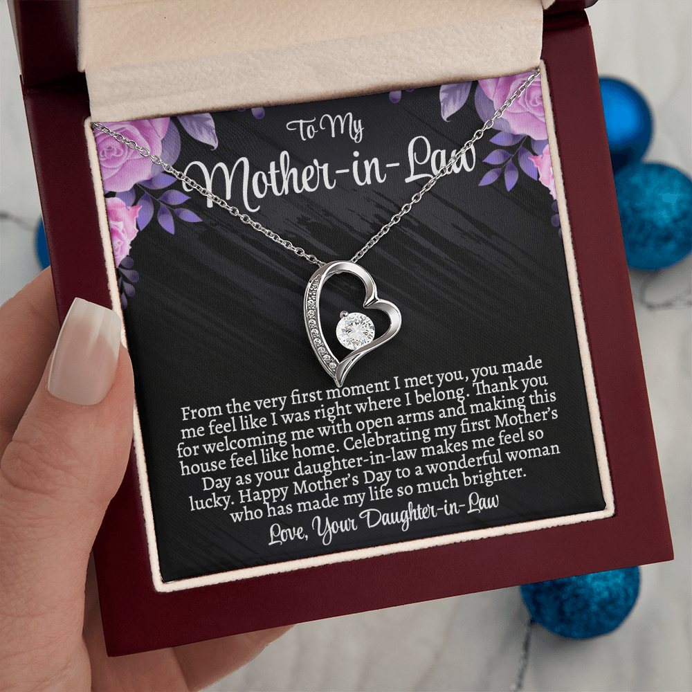 First Mother's Day Gift for Mother-in-Law, Forever Love Necklace with Personalized Message Card, Daughter-in-Law to Mother-in-Law Jewelry Gift