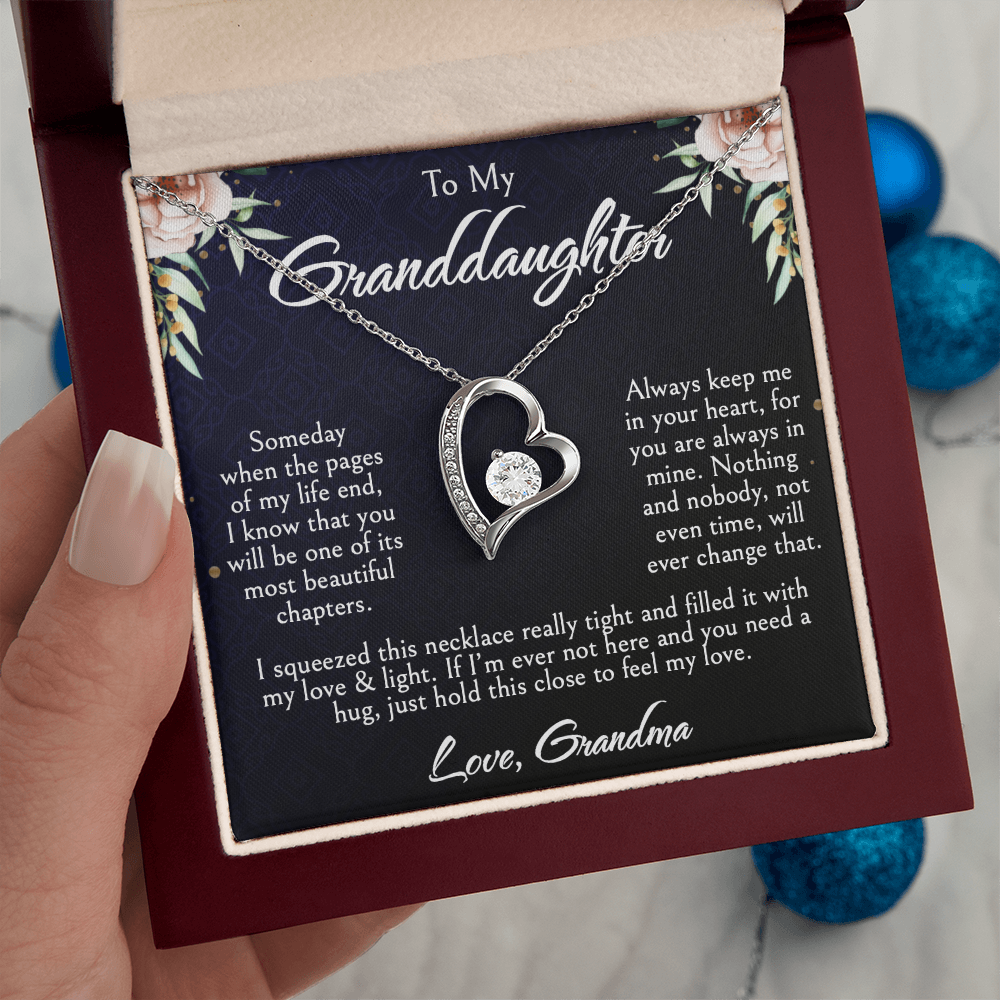 To My Granddaughter Necklace, Forever Love Heart Pendant, Birthday, Graduation, Christmas, Mother's Day Gift From Grandma, Jewelry with LED Box & Message Card