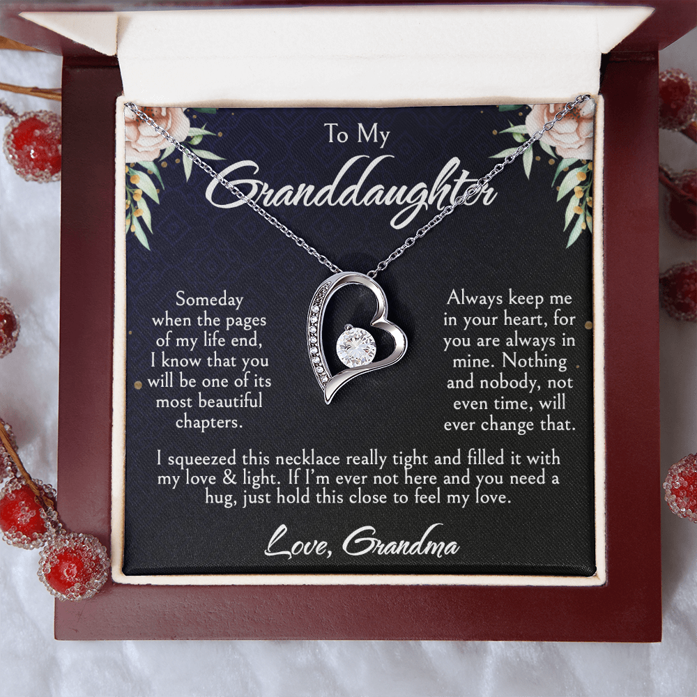 To My Granddaughter Necklace, Forever Love Heart Pendant, Birthday, Graduation, Christmas, Mother's Day Gift From Grandma, Jewelry with LED Box & Message Card