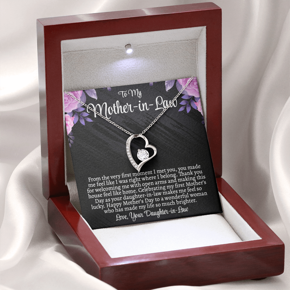 First Mother's Day Gift for Mother-in-Law, Forever Love Necklace with Personalized Message Card, Daughter-in-Law to Mother-in-Law Jewelry Gift