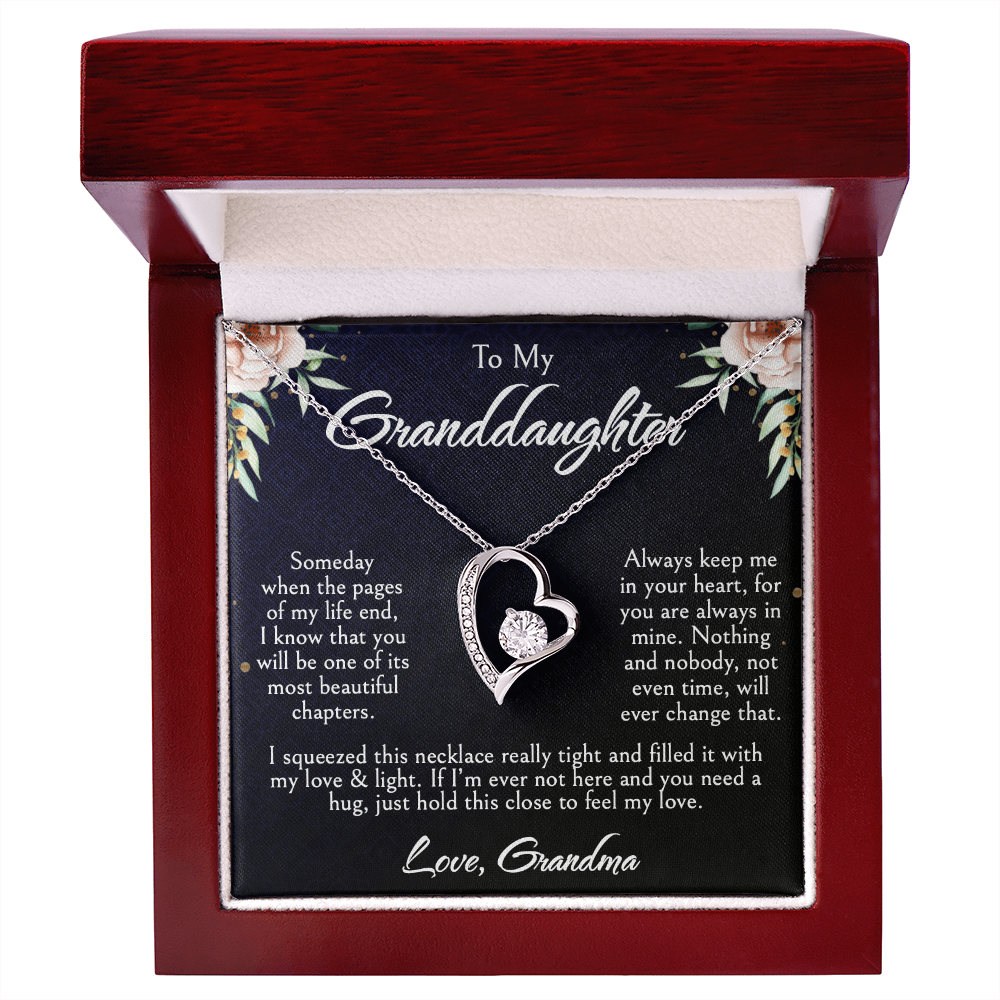 To My Granddaughter Necklace, Forever Love Heart Pendant, Birthday, Graduation, Christmas, Mother's Day Gift From Grandma, Jewelry with LED Box & Message Card