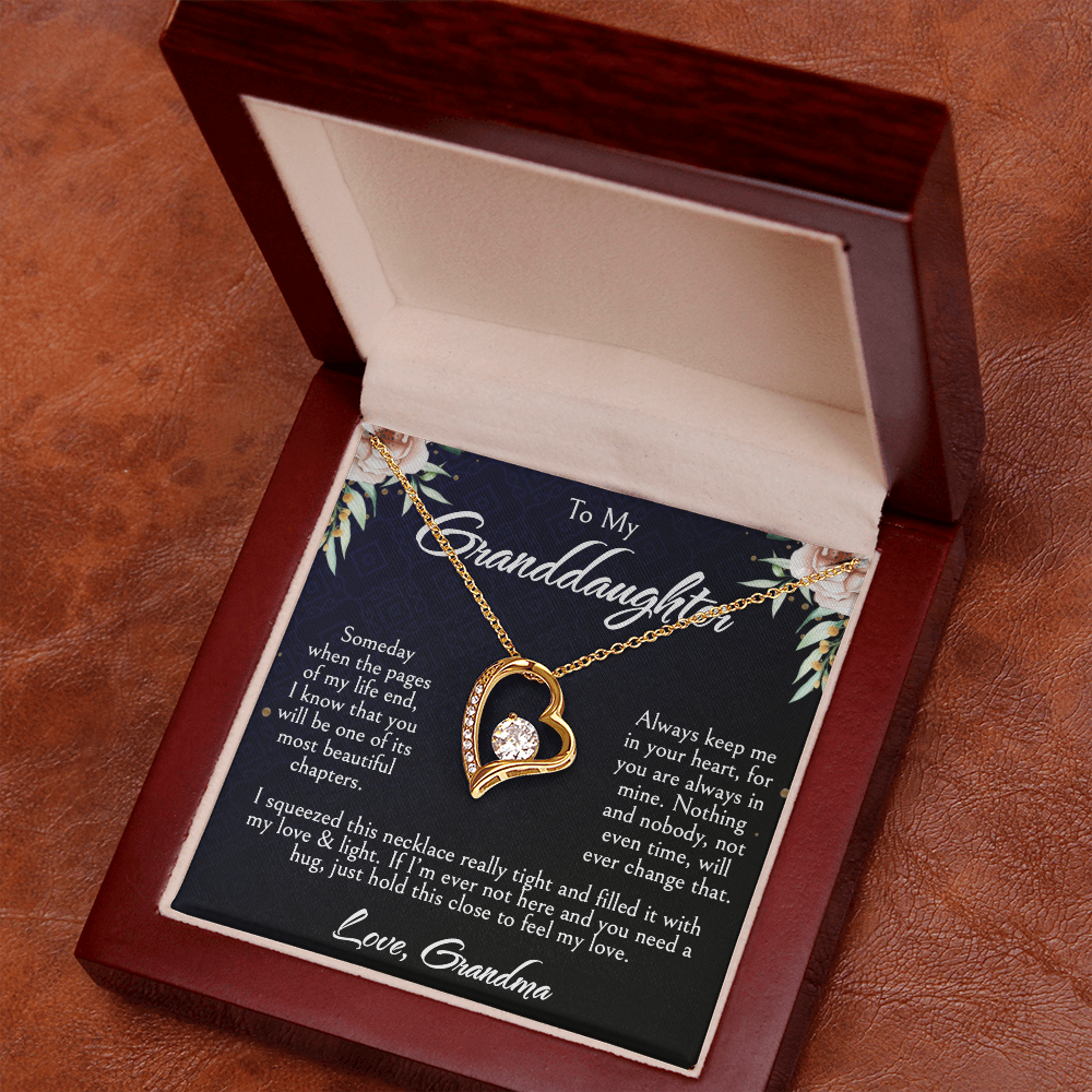 To My Granddaughter Necklace, Forever Love Heart Pendant, Birthday, Graduation, Christmas, Mother's Day Gift From Grandma, Jewelry with LED Box & Message Card