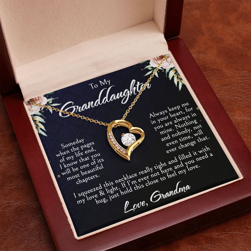 To My Granddaughter Necklace, Forever Love Heart Pendant, Birthday, Graduation, Christmas, Mother's Day Gift From Grandma, Jewelry with LED Box & Message Card