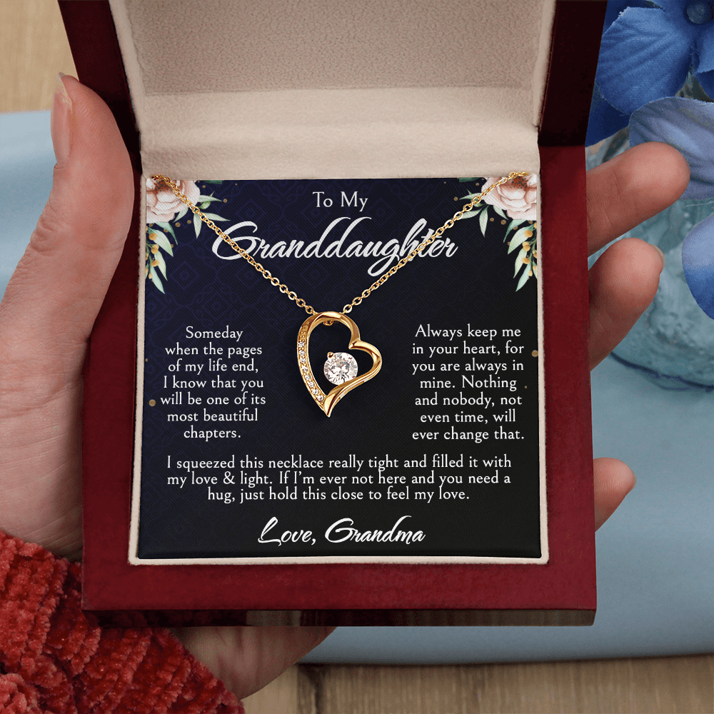 To My Granddaughter Necklace, Forever Love Heart Pendant, Birthday, Graduation, Christmas, Mother's Day Gift From Grandma, Jewelry with LED Box & Message Card