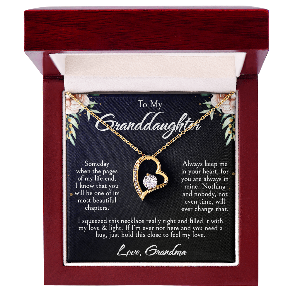 To My Granddaughter Necklace, Forever Love Heart Pendant, Birthday, Graduation, Christmas, Mother's Day Gift From Grandma, Jewelry with LED Box & Message Card
