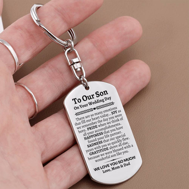 Groom Gift from Parents, To Our Son on his Wedding Day, Son Wedding Gift, Personalized Dog Tag, Wedding Day Gift for Son, Gift from Mom Dad