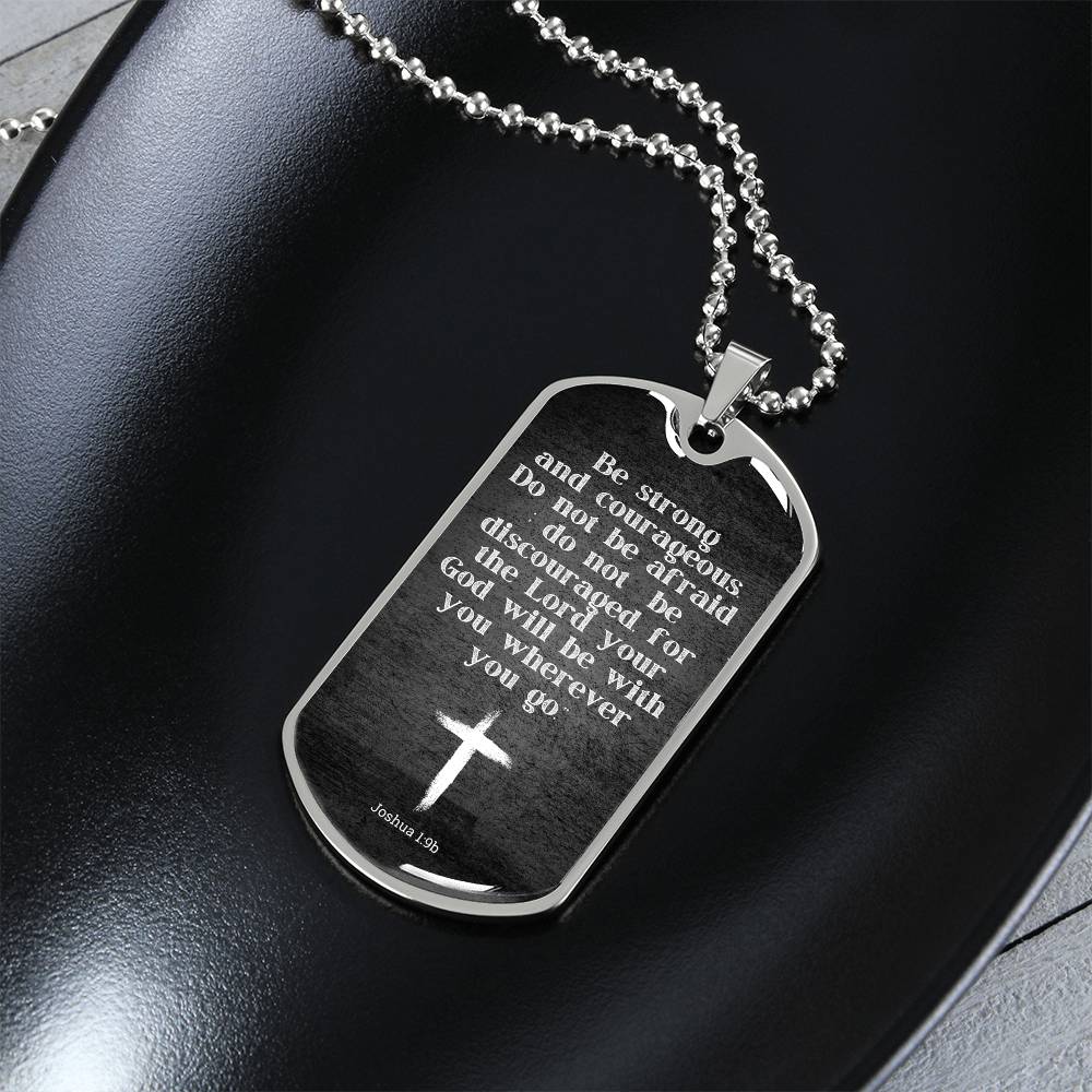Inspiration Jewelry for Him, Joshua 1:9, Courageous Dog Tag Necklace for Men, Bible Gift for Men, Inspirational Gift for Son, Nephew, Godson