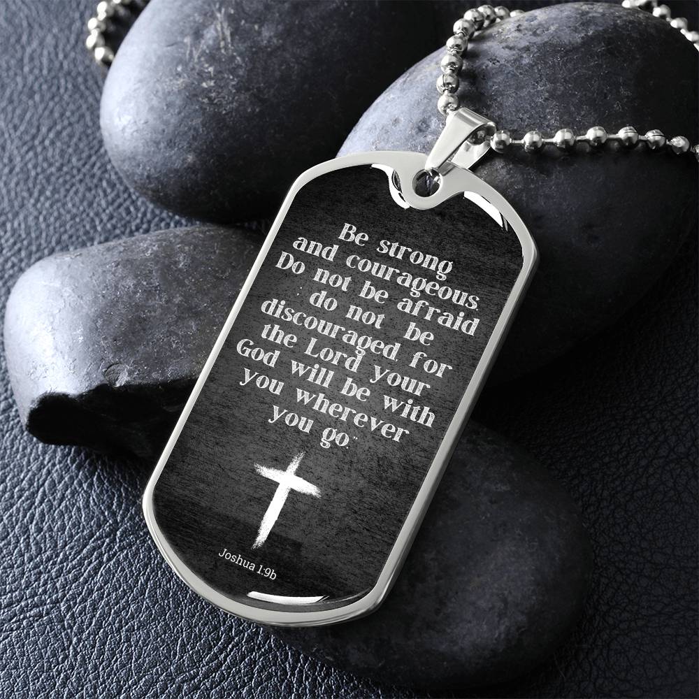 Inspiration Jewelry for Him, Joshua 1:9, Courageous Dog Tag Necklace for Men, Bible Gift for Men, Inspirational Gift for Son, Nephew, Godson