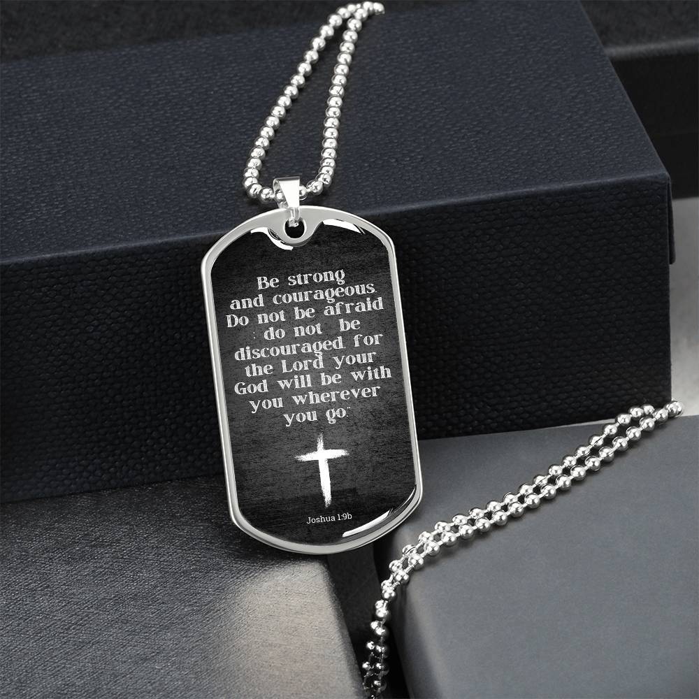 Inspiration Jewelry for Him, Joshua 1:9, Courageous Dog Tag Necklace for Men, Bible Gift for Men, Inspirational Gift for Son, Nephew, Godson