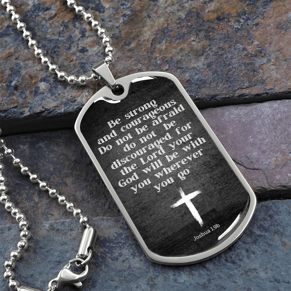 Inspiration Jewelry for Him, Joshua 1:9, Courageous Dog Tag Necklace for Men, Bible Gift for Men, Inspirational Gift for Son, Nephew, Godson
