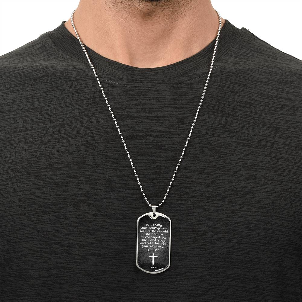 Inspiration Jewelry for Him, Joshua 1:9, Courageous Dog Tag Necklace for Men, Bible Gift for Men, Inspirational Gift for Son, Nephew, Godson