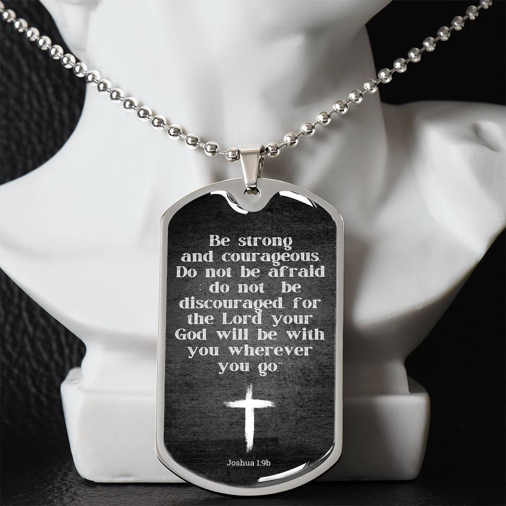 Inspiration Jewelry for Him, Joshua 1:9, Courageous Dog Tag Necklace for Men, Bible Gift for Men, Inspirational Gift for Son, Nephew, Godson