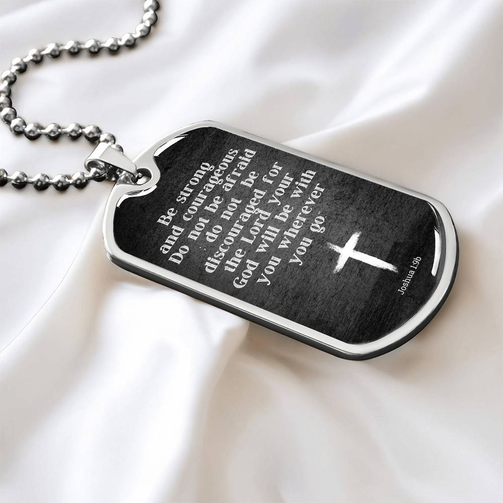 Inspiration Jewelry for Him, Joshua 1:9, Courageous Dog Tag Necklace for Men, Bible Gift for Men, Inspirational Gift for Son, Nephew, Godson