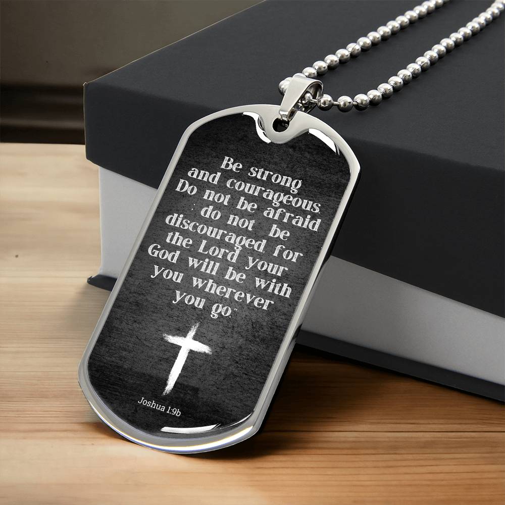 Inspiration Jewelry for Him, Joshua 1:9, Courageous Dog Tag Necklace for Men, Bible Gift for Men, Inspirational Gift for Son, Nephew, Godson